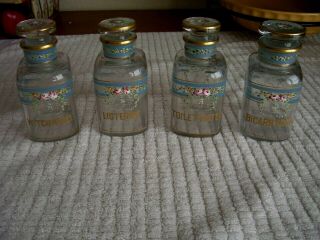 Antique Set Of 4 Apothecary Drug Store Square Glass Bottles Hand Painted - Rare