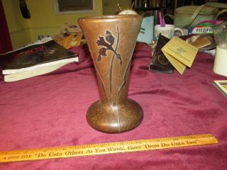 Rare Antique Authentic Signed Heintz Sterling Over Bronze Art Nouveau Vase 3670