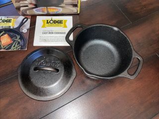 LODGE cast iron 1 quart w/lid and handles EXTREMELY RARE 3