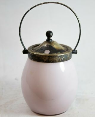 Antique Opaque Pink Glass Sugar Bowl With Epns Silver Plated Collar Lid & Handle