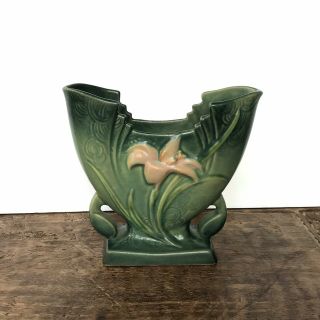 Rare Roseville Pottery Zephyr Lily Fan Vase 205 - 6 Green,  Art Deco Vase,