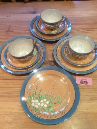 Vintage Japanese Lustre Ware 3 X Trio Cake Plate Eggshell Porcelain Hand Painted