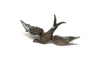A Stunning Antique Victorian Sterling Silver 925 Enamelled Swallow Brooch 27234