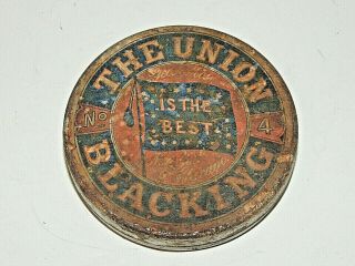 Antique The Union No.  4 Blacking Shoe,  Boot Polish Tin Leather Cleaner,  1880 
