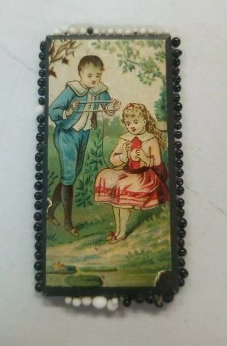 Antique 1800s? Germany Sewing Straight Pins Card Rare Boy Girl Neuss Brothers
