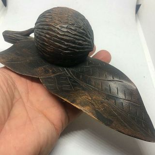 Antique Black Forest Style? Wooden Carved Nut & Leaf Ink Well / Pen Holder Tray
