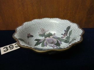 Vintage Chinese Cloisonne Bowl With Butterfly & Flowers / Rose