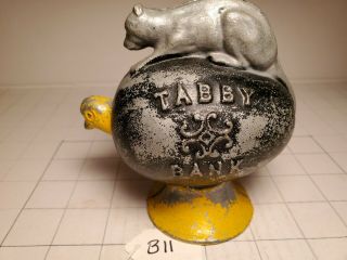 B - 11 Rare Antique Cast Iron " Tabby " Mechanical Bank,  Good