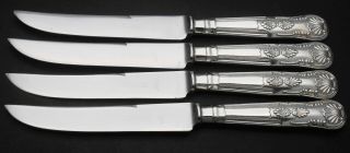 Steak Knives - Kings Pattern X4 - Silver Plated Handles - Belvin Vintage Cutlery