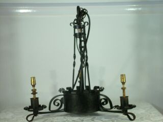 Antique Wrought Iron Arts And Crafts Medieval Castle Style Chandelier