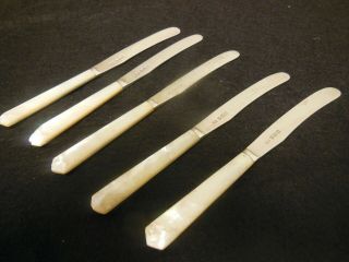 Three (3) Antique English Sterling Silver & Mother Of Pearl Fruit/dessert Knives