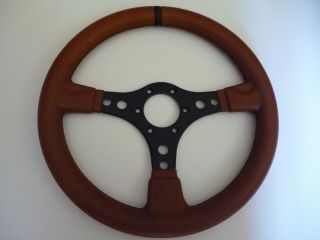 Rare Brown Leather Raid Classic Steering Wheel Size 365mm 3spoke Oldschool