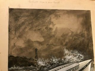 Rare Antique Published Illustration Art Painting Boat On Sea 2