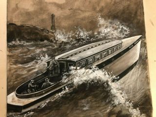 Rare Antique Published Illustration Art Painting Boat On Sea 3