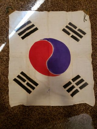 Antique Usmc Korean War South Korea Flag Hand Painted 27 X 22 Cotton Muslin