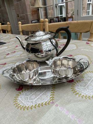 Epns Silver Plated Tea Pot,  Milk And Sugar With Small Plate