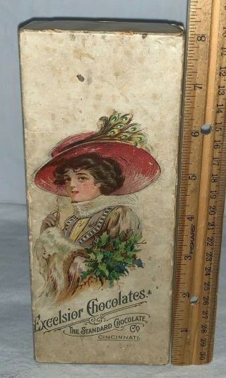 Antique Excelsior Chocolate Candy Box Cincinnati Oh Victorian Lady Grocery Store