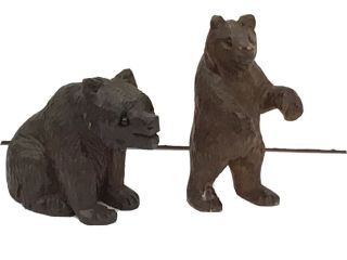 2 Vintage Black Forest Carved Bears With Glass Eyes,  Smaller Size,  1930’s