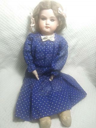 Antique Florodora Bisque Doll With A Leather Body Bisque Hands And Mohair Wig