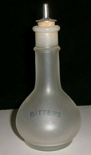 Antique Frosted Bitters Bottle - 6 " High - No Cracks Or Chips