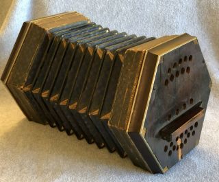 Antique Irish Concertina Button Squeeze Box Accordion,  Hexagonal,  Poor