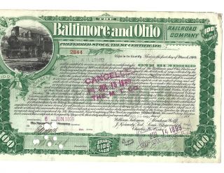 1899 Antique B&o Railroad Preferred Stock Trust Certificate - 3 Revenue Stamps