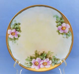 Antique Hand Painted Nippon Japan Plate Pink Flowers Gold
