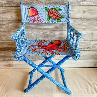 Chairs For Charity “under The Sea” Vintage Bamboo - Look Painted Director 