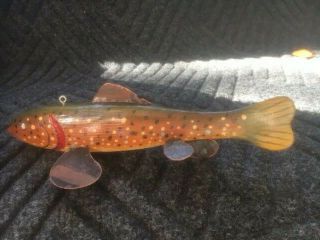 Vintage Fish Decoy Ice Spearing Lure 10in Folk Art Trout By Bill Huffman