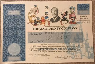 Rare 1989 Walt Disney Company Specimen Stock Certificate De La Rue