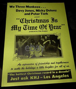The Monkees 1976 Rare Promo Poster/flyer Christmas Is My Time - Micky Dolenz