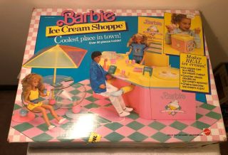 Vintage Barbie Ice Cream Shoppe & Cart Playset 1987 Complete With Box