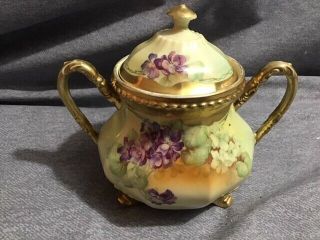 Rare Royal Vienna Sugar Bowl W/lid Floral Hand Painted Double Handle Gold Trim