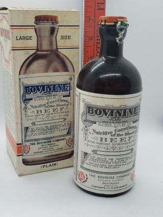 Antique Quack Medicine Beef Blood Bottle Full Bovinine