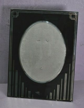 Art Deco Reverse Painted Glass Frame Vtg Schmidt Saginaw Michigan Black Silver