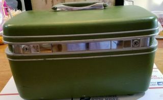 Vintage Samsonite Silhouette Train Makeup Case Hard Shell Luggage Green Vgc