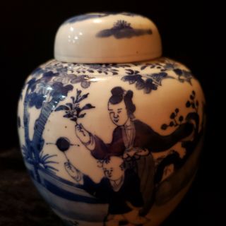 Antique Chinese Blue And White Porcelain Jar Hand Painted With The Lid