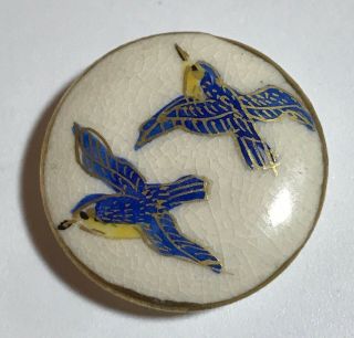 Antique Satsuma Button With Blue Birds