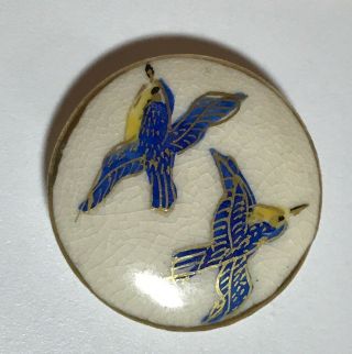 Antique Satsuma Button with Blue Birds 3