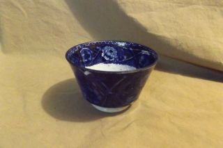 Antique Early 19th C Flow Blue Handleless Tea Cup Transfer Inside & Out