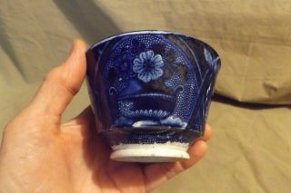 Antique Early 19th C Flow Blue Handleless Tea Cup Transfer Inside & Out 2