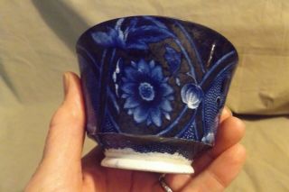 Antique Early 19th C Flow Blue Handleless Tea Cup Transfer Inside & Out 3