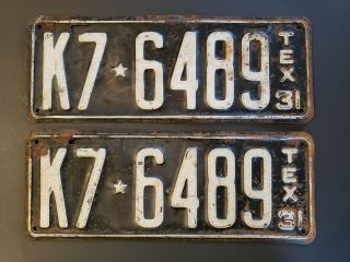 Vintage Rare Antique 1931 Texas License Plate Pair Matched Set 2 Tx Plates Yom