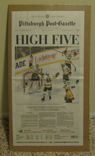 Rare 2017 Pittsburgh Penguins Stanley Cup Champions Pittsburgh Newspaper High 5