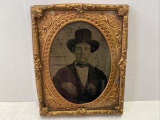 Antique Civil War Era Tintype Photograph Pocture Encased Preacher Bible Hat Old