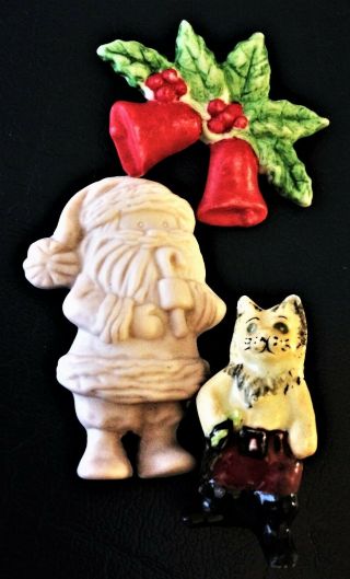 Ceramic Realistic Jasperware Buttons By " Shirley " - Santa,  Bells,  Cat