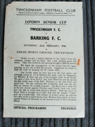 45/6 Twickenham Vs Barking (london Senior Cup) Rare Item