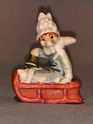 Antique Bisque German Snow Baby Fox On Sled With Bell