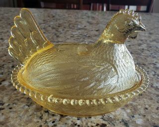 RARE Yellow Topaz Indiana Glass Hen On Nest 2