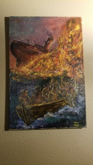Vintage Ship Painting Oil On Canvas / Signed 1942 / 18 " X12 "